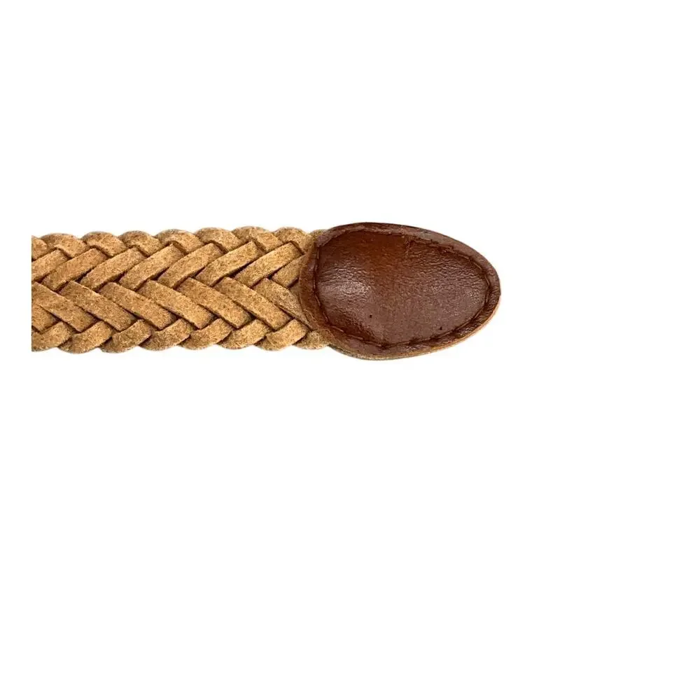 Western Brown Leather Braided Woven Brass Buckle Belt Women  L / 34”